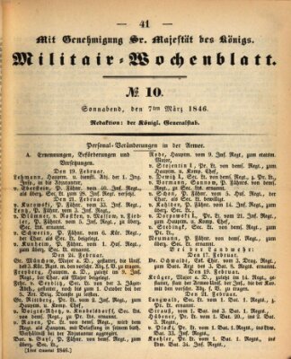 Militär-Wochenblatt Samstag 7. März 1846