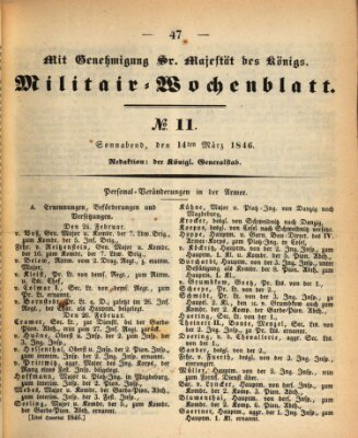 Militär-Wochenblatt Samstag 14. März 1846