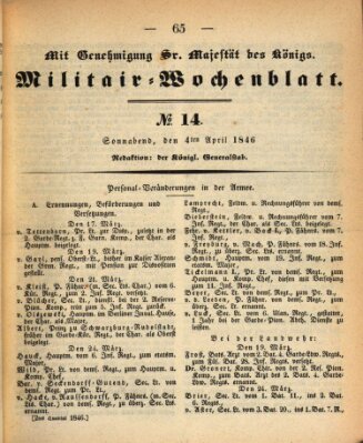 Militär-Wochenblatt Samstag 4. April 1846