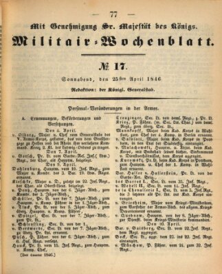 Militär-Wochenblatt Samstag 25. April 1846