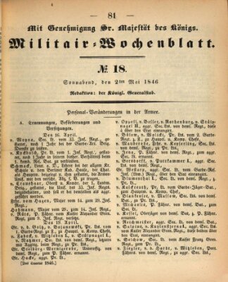 Militär-Wochenblatt Samstag 2. Mai 1846