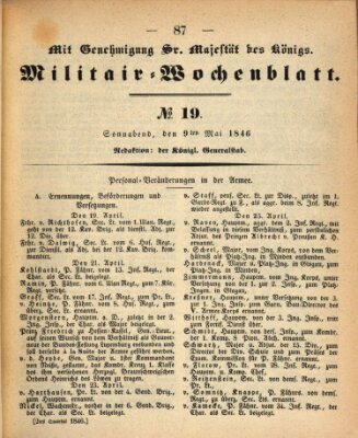 Militär-Wochenblatt Samstag 9. Mai 1846