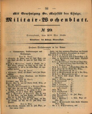 Militär-Wochenblatt Samstag 16. Mai 1846