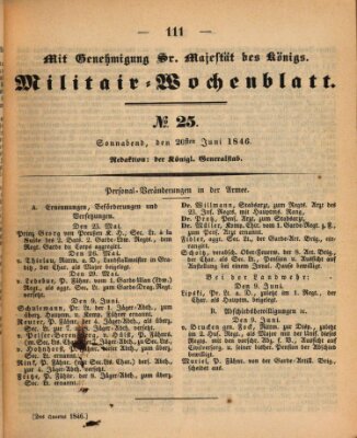 Militär-Wochenblatt Samstag 20. Juni 1846