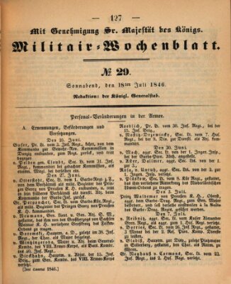 Militär-Wochenblatt Samstag 18. Juli 1846