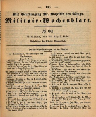 Militär-Wochenblatt Samstag 1. August 1846