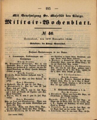 Militär-Wochenblatt Samstag 14. November 1846