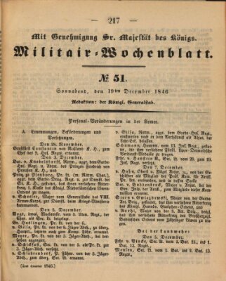 Militär-Wochenblatt Samstag 19. Dezember 1846