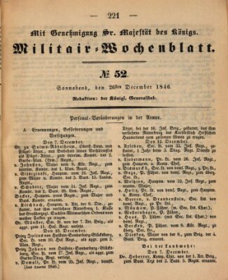 Militär-Wochenblatt Samstag 26. Dezember 1846