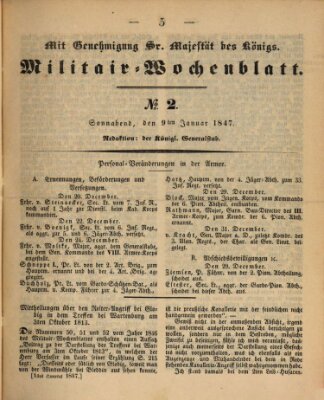 Militär-Wochenblatt Samstag 9. Januar 1847