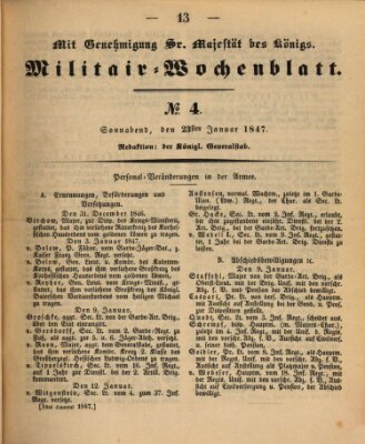 Militär-Wochenblatt Samstag 23. Januar 1847