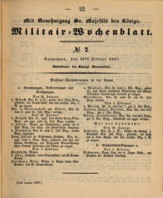 Militär-Wochenblatt Samstag 13. Februar 1847