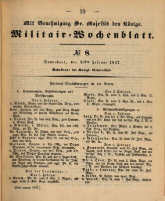 Militär-Wochenblatt Samstag 20. Februar 1847