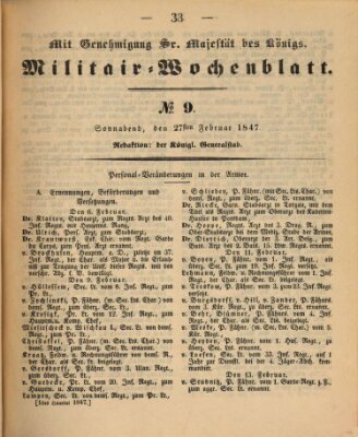 Militär-Wochenblatt Samstag 27. Februar 1847