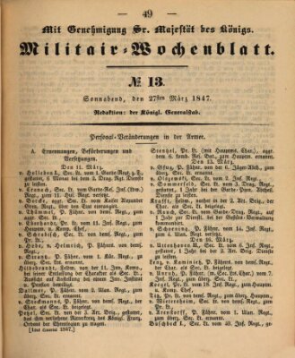 Militär-Wochenblatt Samstag 27. März 1847