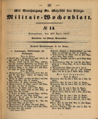 Militär-Wochenblatt Samstag 3. April 1847