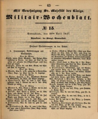 Militär-Wochenblatt Samstag 10. April 1847