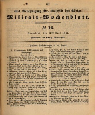 Militär-Wochenblatt Samstag 17. April 1847