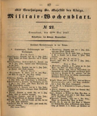 Militär-Wochenblatt Samstag 22. Mai 1847