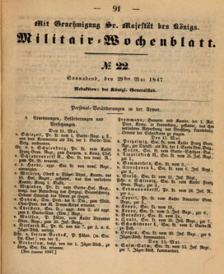 Militär-Wochenblatt Samstag 29. Mai 1847