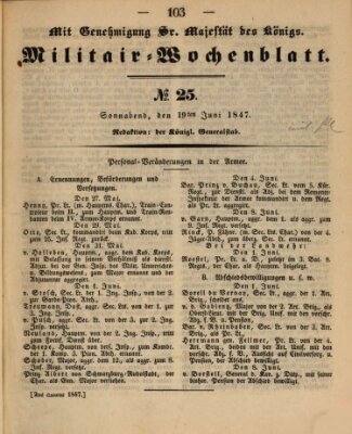 Militär-Wochenblatt Samstag 19. Juni 1847