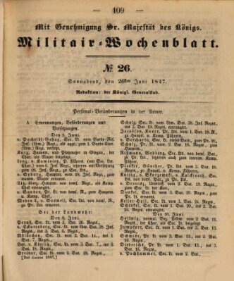 Militär-Wochenblatt Samstag 26. Juni 1847