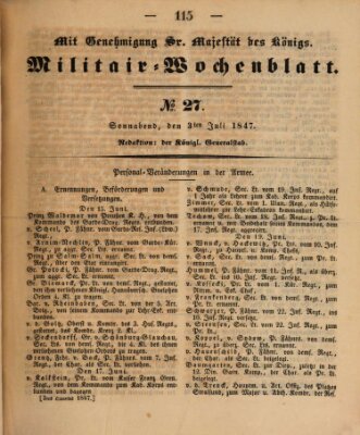 Militär-Wochenblatt Samstag 3. Juli 1847