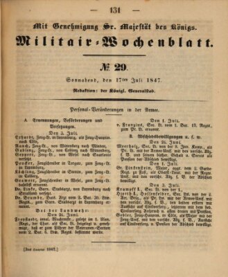 Militär-Wochenblatt Samstag 17. Juli 1847