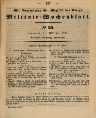 Militär-Wochenblatt Samstag 24. Juli 1847