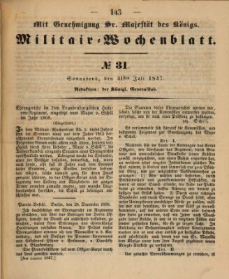 Militär-Wochenblatt Samstag 31. Juli 1847