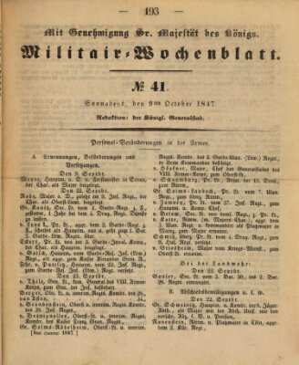 Militär-Wochenblatt Samstag 9. Oktober 1847