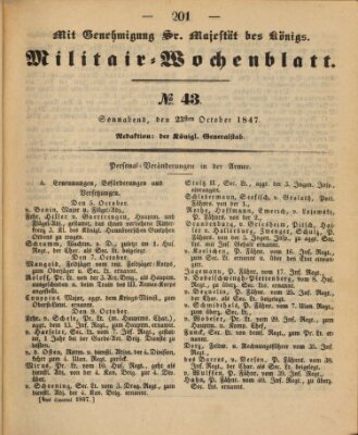 Militär-Wochenblatt Samstag 23. Oktober 1847