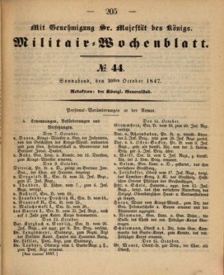 Militär-Wochenblatt Samstag 30. Oktober 1847