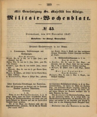 Militär-Wochenblatt Samstag 6. November 1847