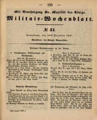 Militär-Wochenblatt Samstag 18. Dezember 1847