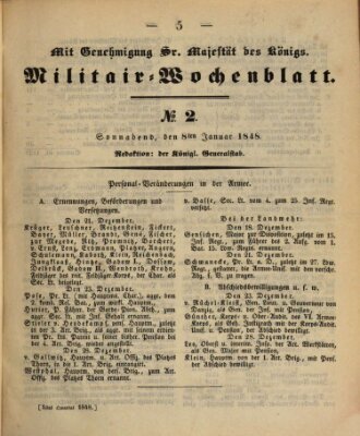 Militär-Wochenblatt Samstag 8. Januar 1848