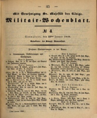 Militär-Wochenblatt Samstag 22. Januar 1848