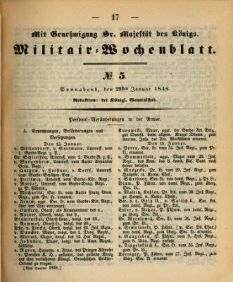 Militär-Wochenblatt Samstag 29. Januar 1848