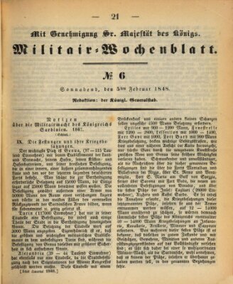 Militär-Wochenblatt Samstag 5. Februar 1848