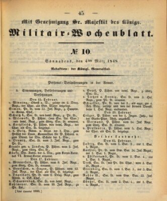 Militär-Wochenblatt Samstag 4. März 1848