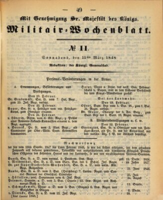 Militär-Wochenblatt Samstag 11. März 1848