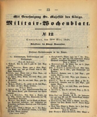 Militär-Wochenblatt Samstag 18. März 1848