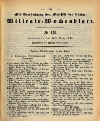 Militär-Wochenblatt Samstag 25. März 1848