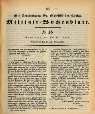 Militär-Wochenblatt Samstag 8. April 1848