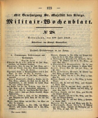 Militär-Wochenblatt Samstag 8. Juli 1848