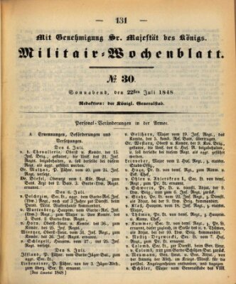 Militär-Wochenblatt Samstag 22. Juli 1848