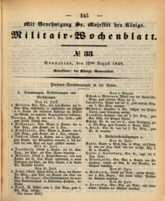 Militär-Wochenblatt Samstag 12. August 1848