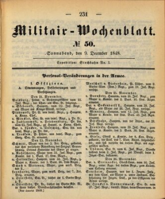 Militär-Wochenblatt Samstag 9. Dezember 1848