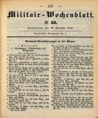 Militär-Wochenblatt Samstag 30. Dezember 1848