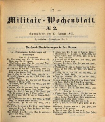 Militär-Wochenblatt Samstag 13. Januar 1849